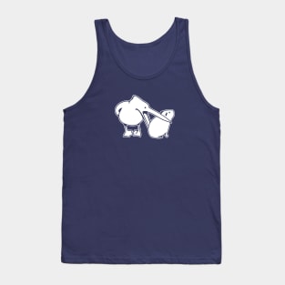 Minimalist art of a funny event with Pelican and Capybara in white ink Tank Top